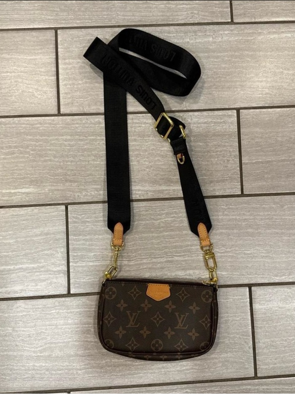 Louis Vuitton Brown Monogram Mini Crossbody with Black Strap